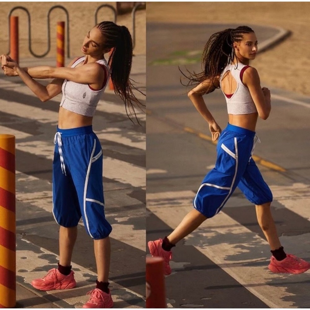 Free People Movement No Fear Run Cropped Pants Athlete Blue Combo Small